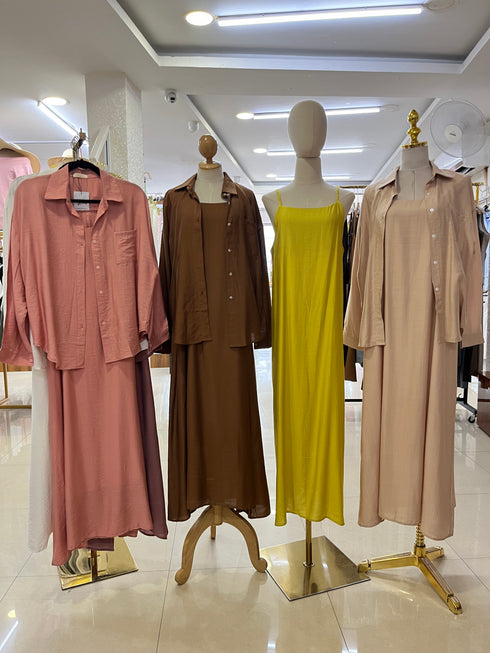 Women Casual Collar Down Shirts With Long Maxi Dress Sets